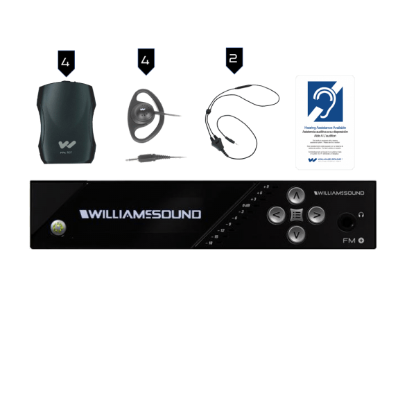 FM PLUS LARGE-AREA DUAL FM AND WI-FI ASSISTIVE LISTENING SYSTEM WITH 4 FM R37 RECEIVERS.